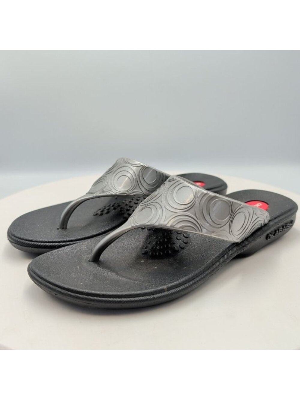 Okabashi Marina Slides Flip Flop Sandals Black Silver Arch Support size Small - Picture 2 of 7